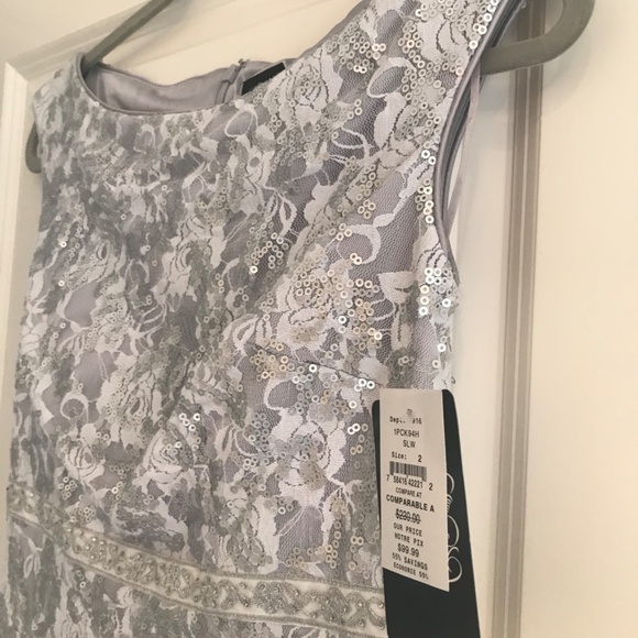 Silver Lace and Sequin JAX Cocktail Dress Size 2 - Picture 9 of 11